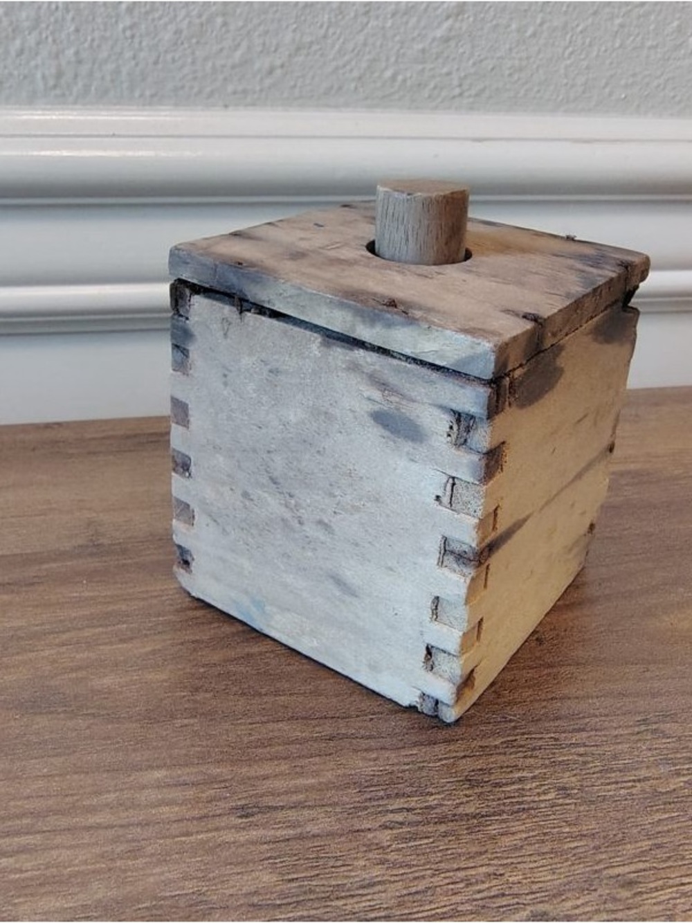 Vtg Butter Mold Square Wooden Primitive Dovetail Well Loved Patina Farmhouse